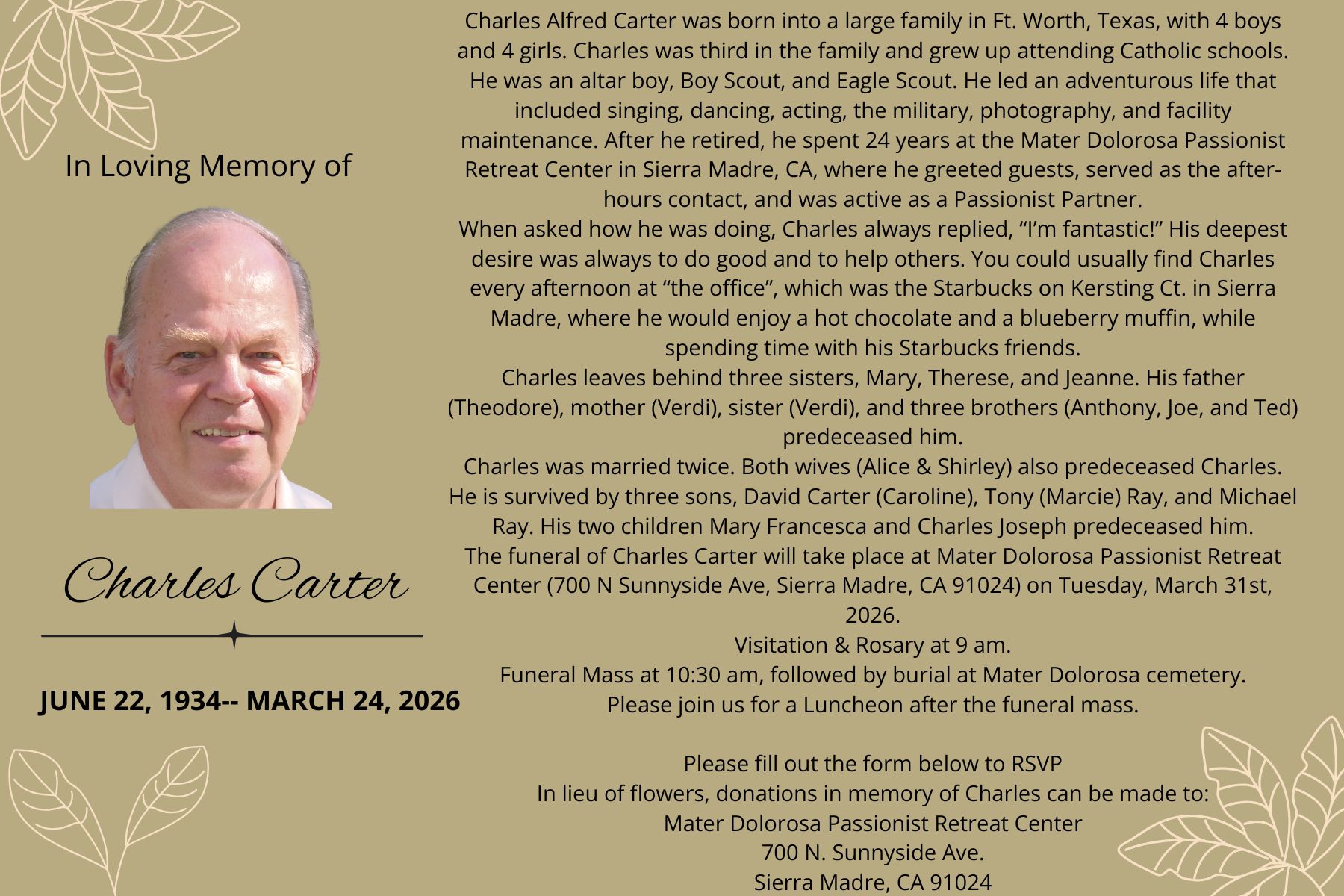 obituary for memorial page